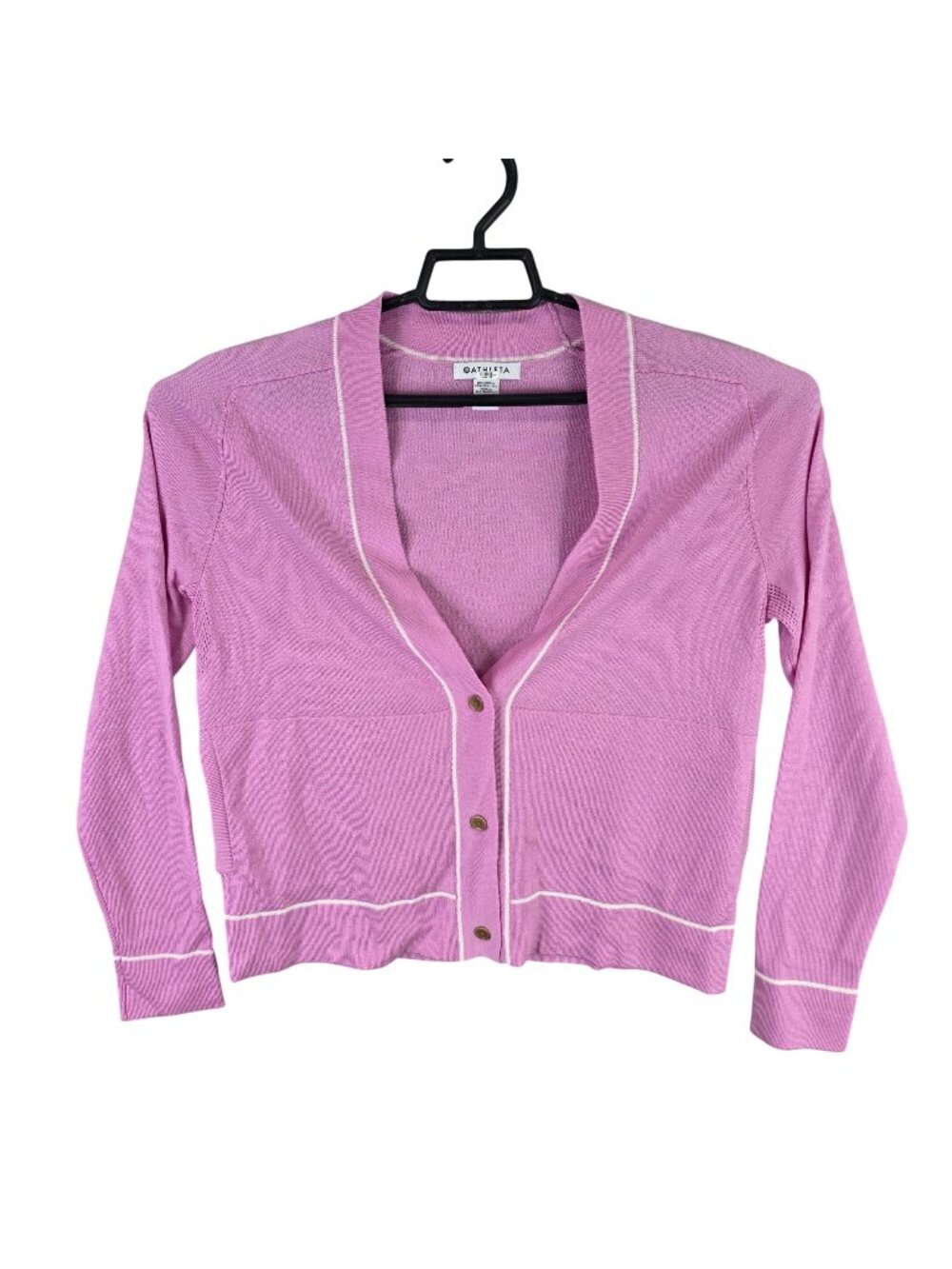 Womens Athleta Pink Front Button Cardigan White Trim Wool Blend Long Sleeve S